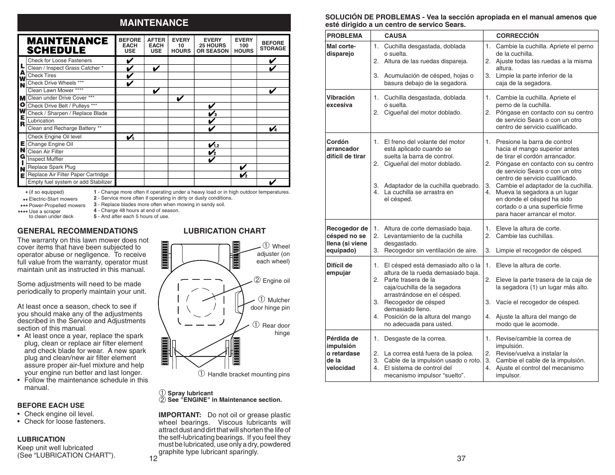 Maintenance | Sears 917.370721 User Manual | Page 12 / 24