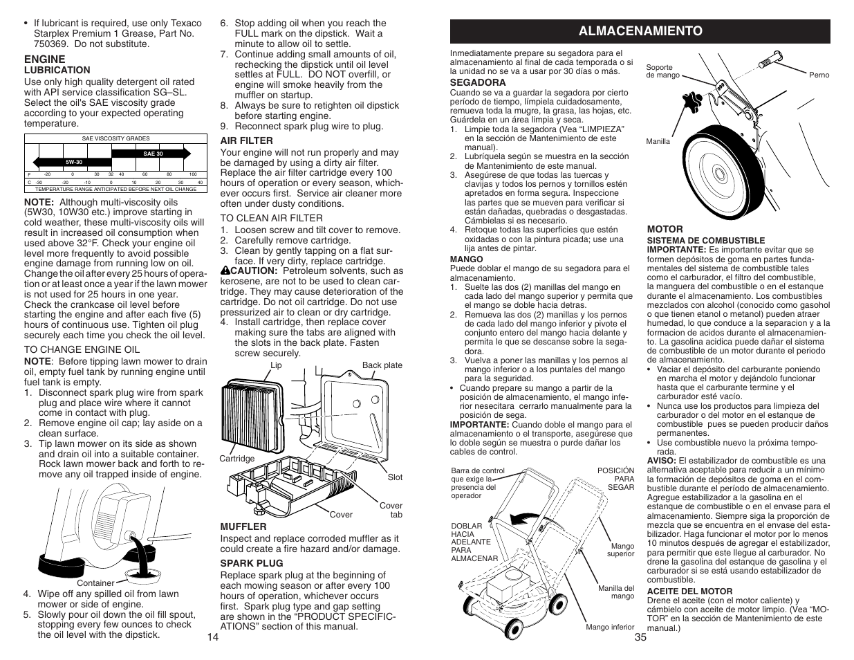 Almacenamiento, Engine | Sears 917.370721 User Manual | Page 14 / 24