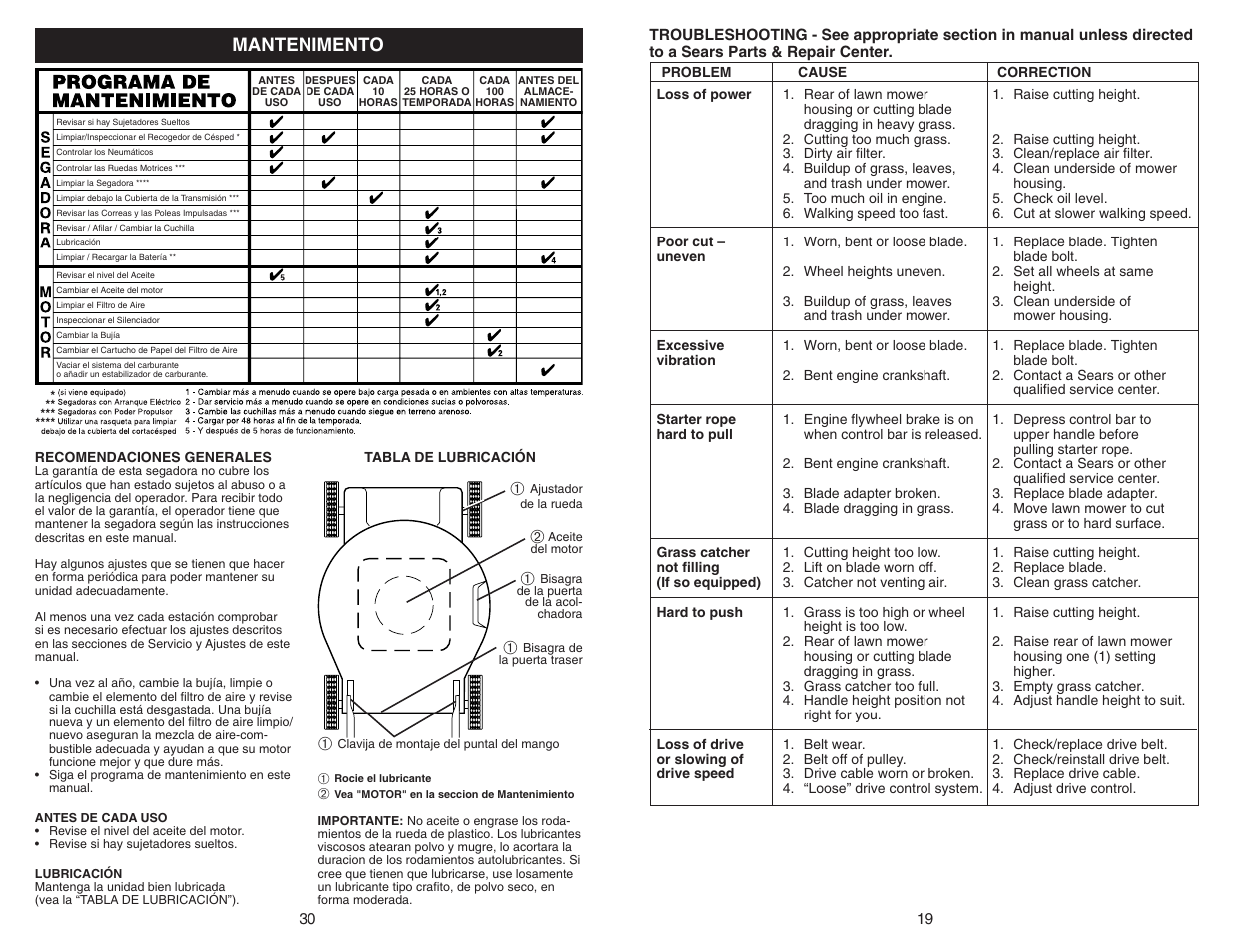 Mantenimento | Sears 917.370721 User Manual | Page 19 / 24