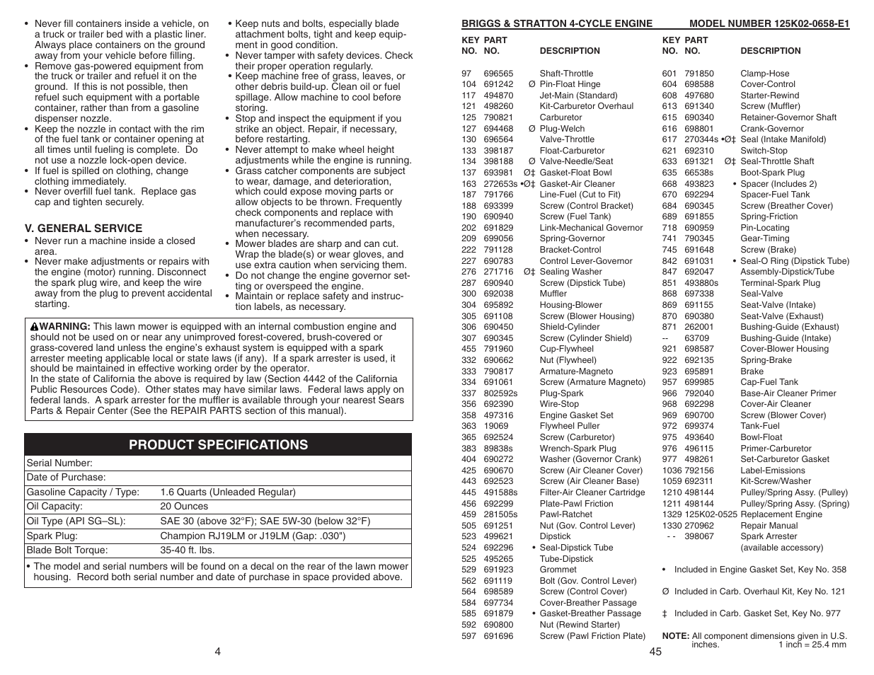 Product specifications | Sears 917.370721 User Manual | Page 4 / 24