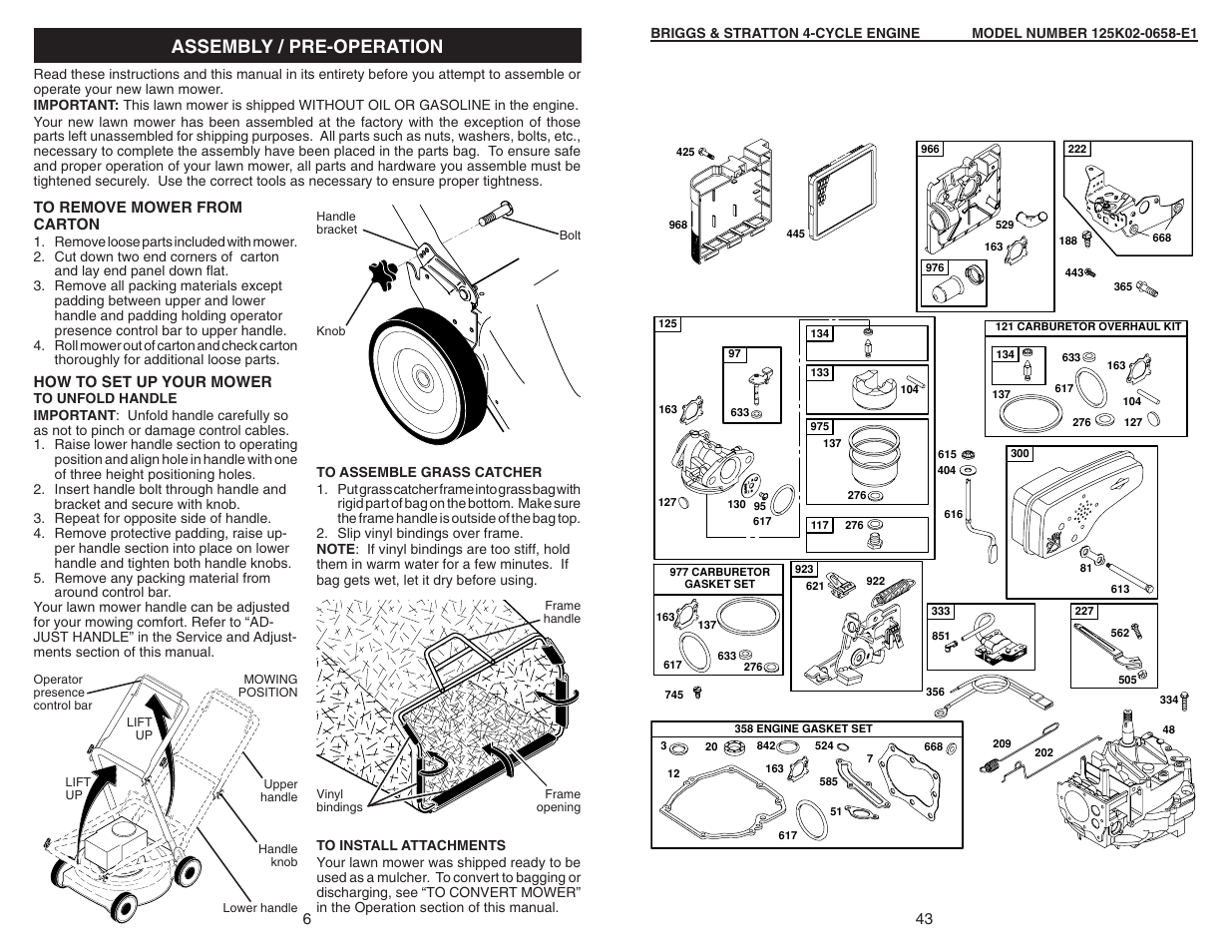 Assembly / pre-operation | Sears 917.370721 User Manual | Page 6 / 24