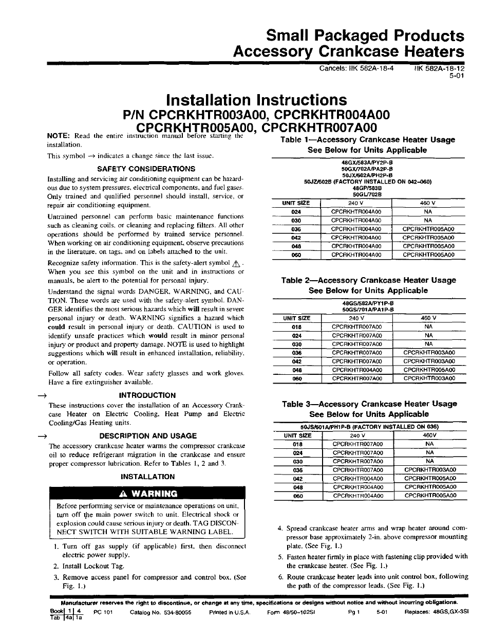 Sears CPCRKHTR004A00 User Manual | 2 pages