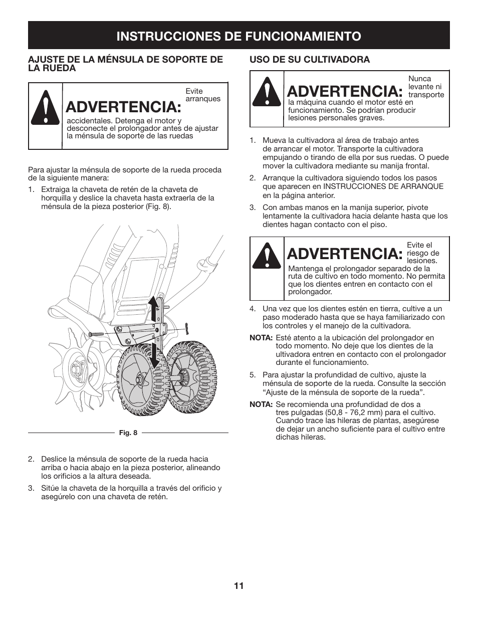 Advertencia, Instrucciones de funcionamiento | Sears 316.2926 User Manual | Page 27 / 32