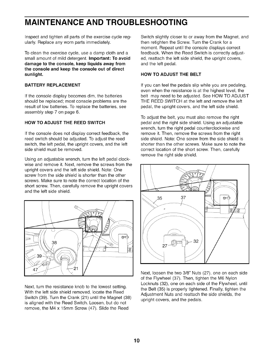 Maintenance and troubleshooting, Battery replacement, How to adjust the reed switch | How to adjust the belt | Sears 83 User Manual | Page 10 / 16