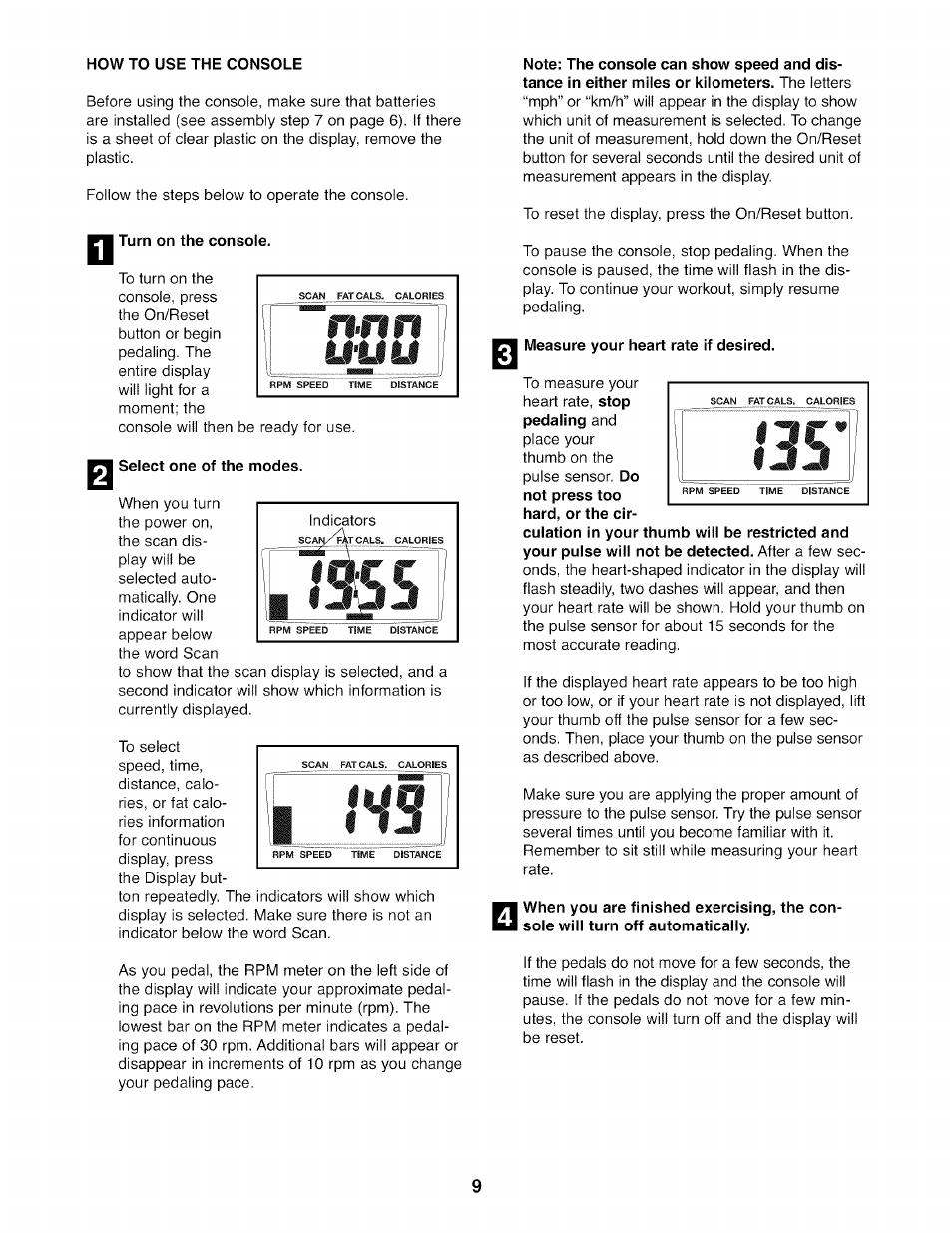 How to use the console, Vv turn on the console, I measure your heart rate if desired | I13s | Sears 83 User Manual | Page 9 / 16