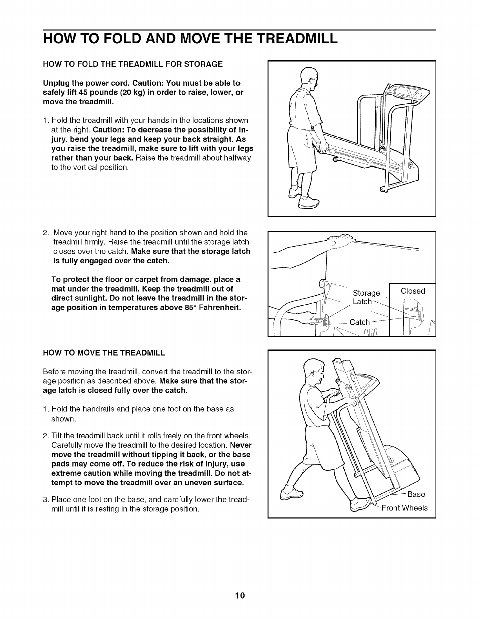 How to fold and move the treadmill | Sears 631.29739 User Manual | Page 10 / 18