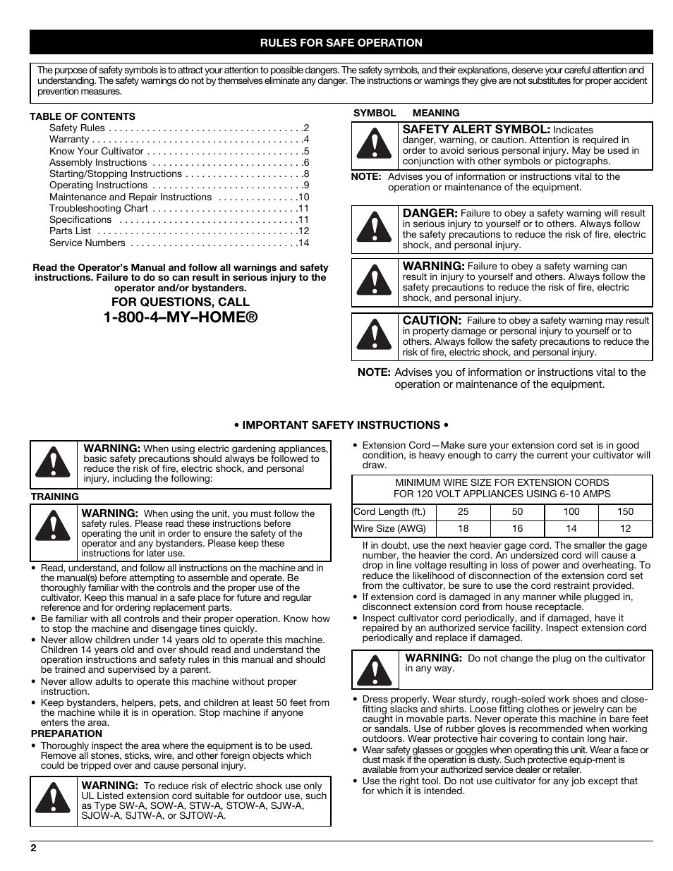 800-4–my–home | Sears C459.627020 User Manual | Page 2 / 40