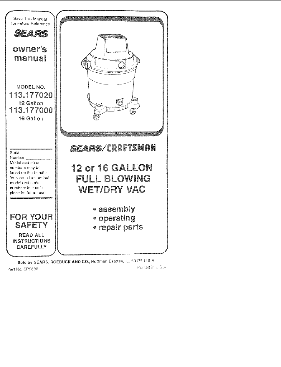 Sears 113.177020 User Manual | 12 pages