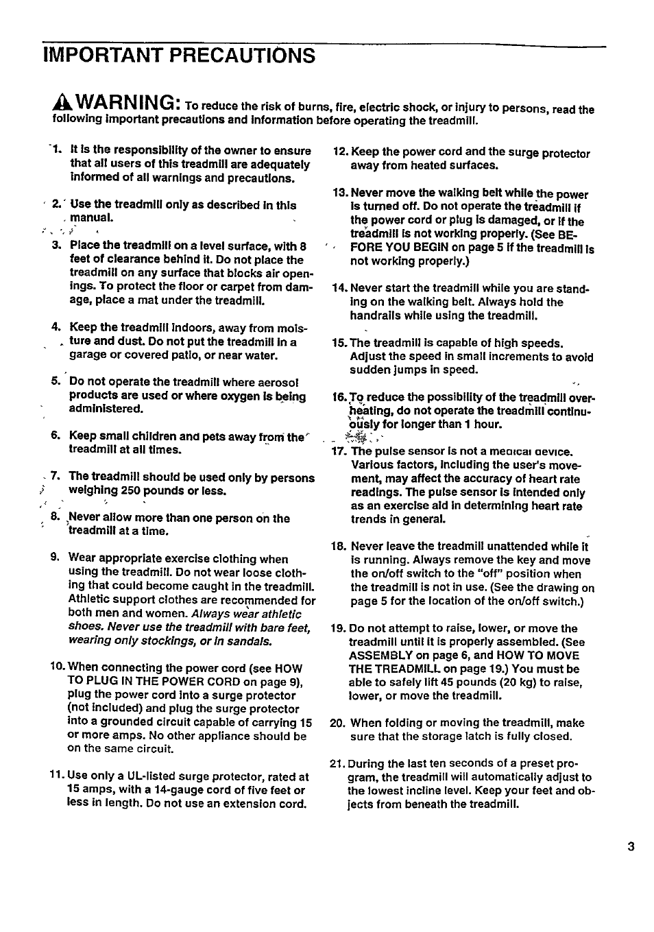 Important precautions, Important precautions awarning | Sears PRO FORM 831.29776 User Manual | Page 3 / 28