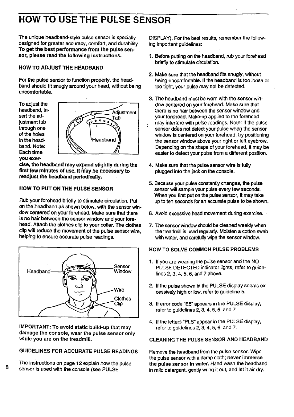 How to use the pulse sensor | Sears PRO FORM 831.29776 User Manual | Page 8 / 28