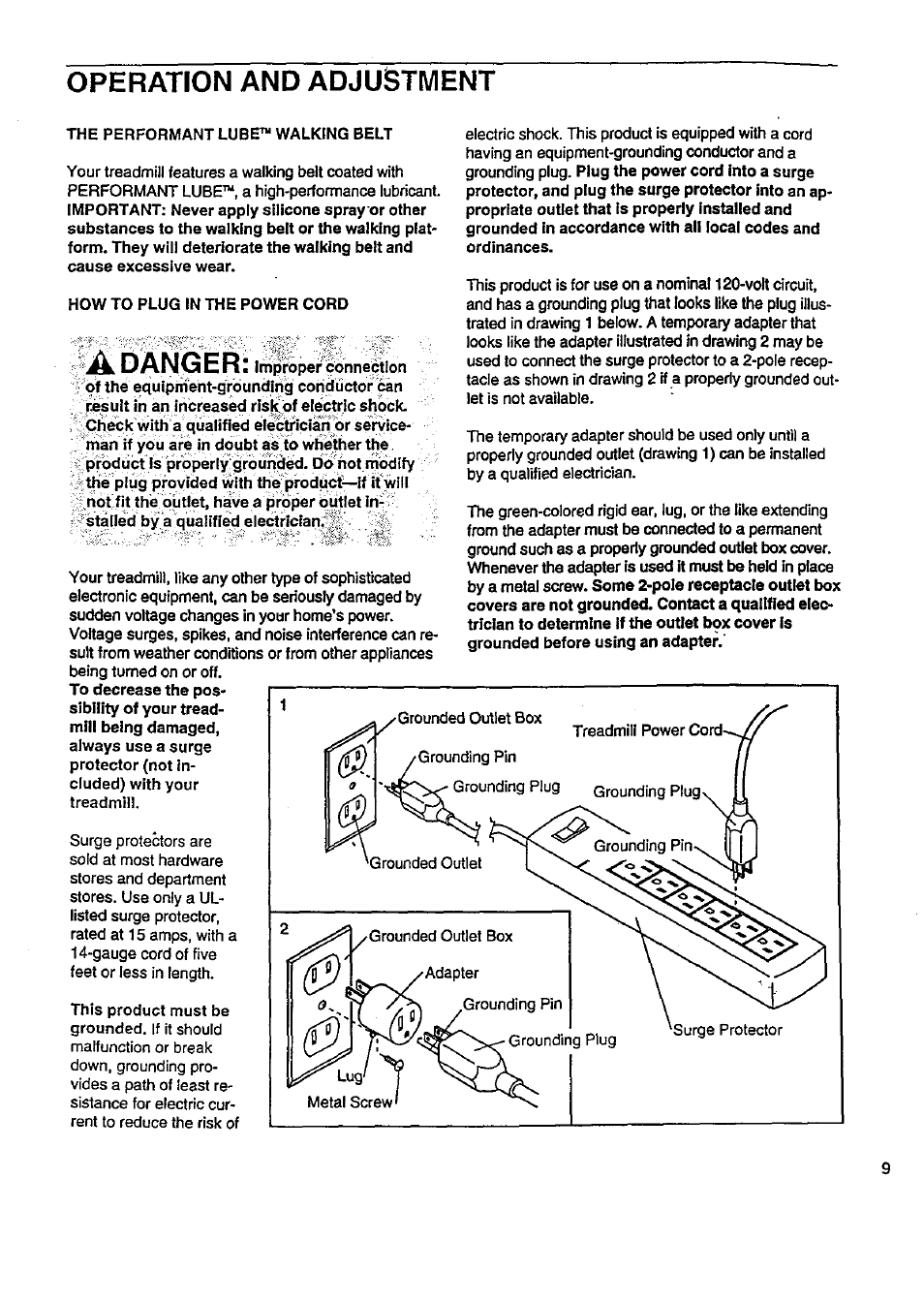 Operation and adjustment, Adanger | Sears PRO FORM 831.29776 User Manual | Page 9 / 28