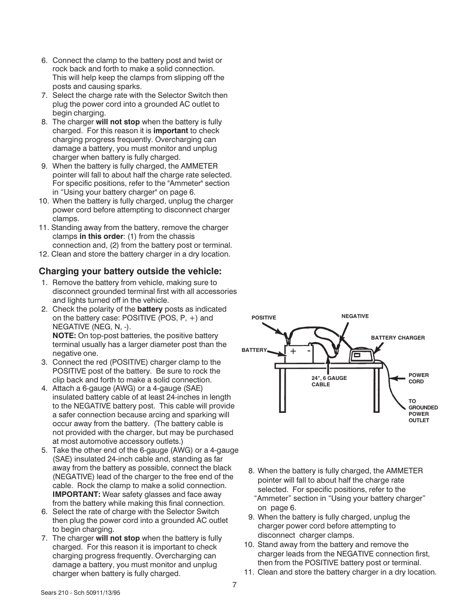 Charging your battery outside the vehicle | Sears 200.71210 User Manual | Page 8 / 12