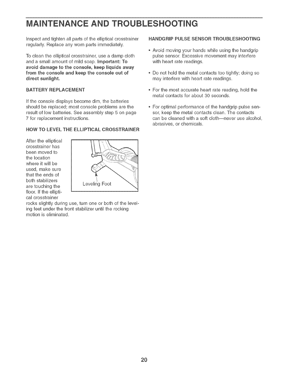 Maintenance and troubleshooting | Sears PRO-FORM 831.283521 User Manual | Page 20 / 24