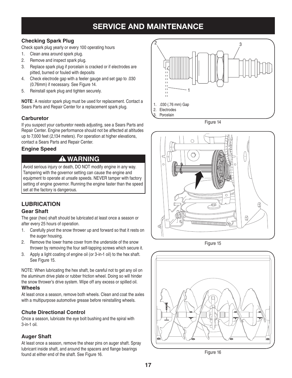 Service and maintenance, Warning | Sears 247.88355 User Manual | Page 17 / 64