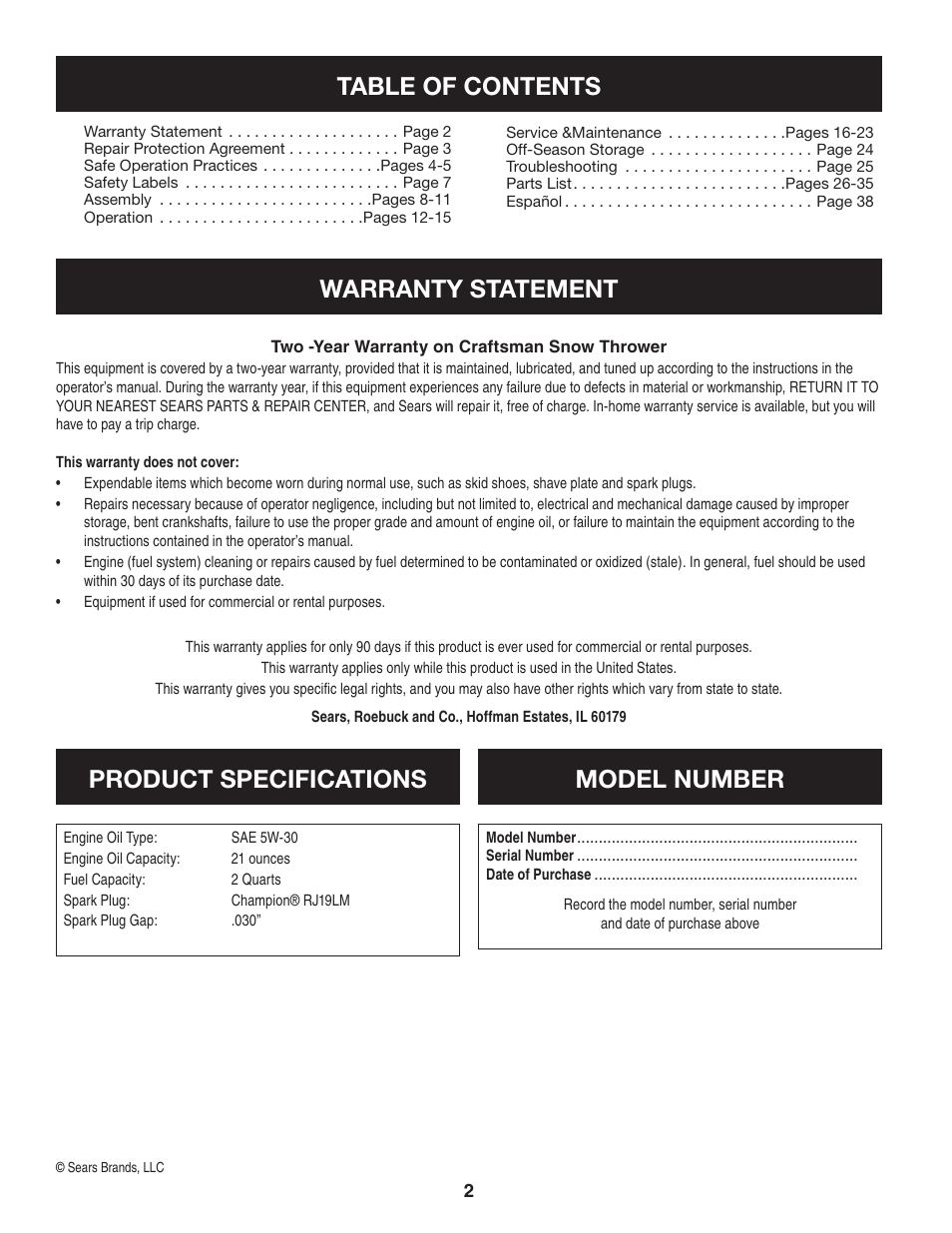 Sears 247.88355 User Manual | Page 2 / 64
