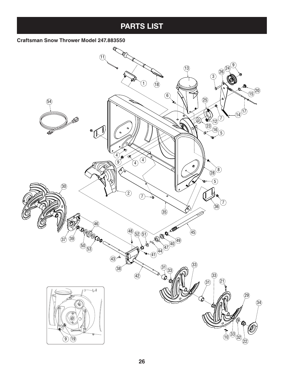 Parts list | Sears 247.88355 User Manual | Page 26 / 64