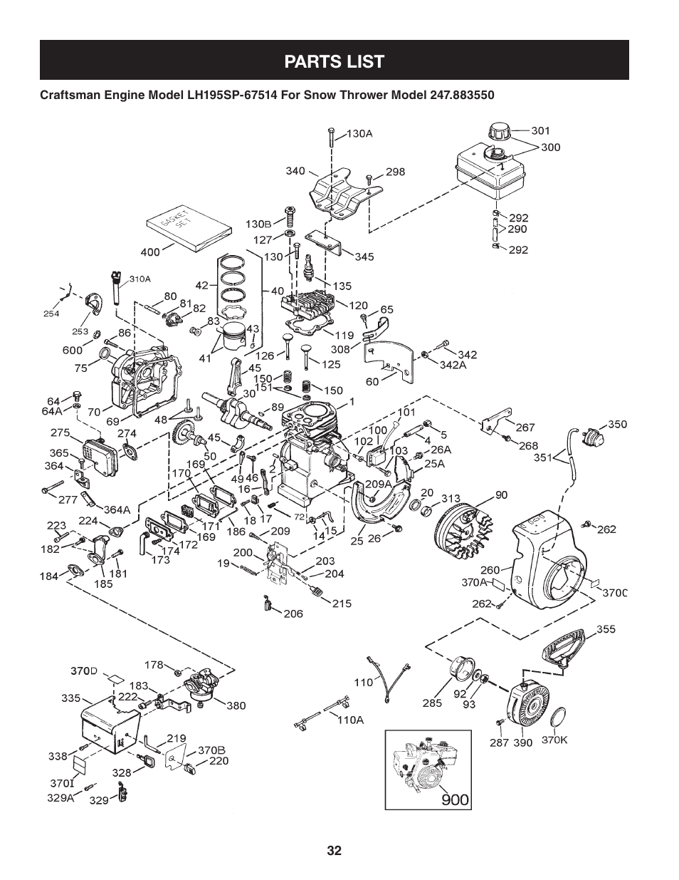 Parts list | Sears 247.88355 User Manual | Page 32 / 64