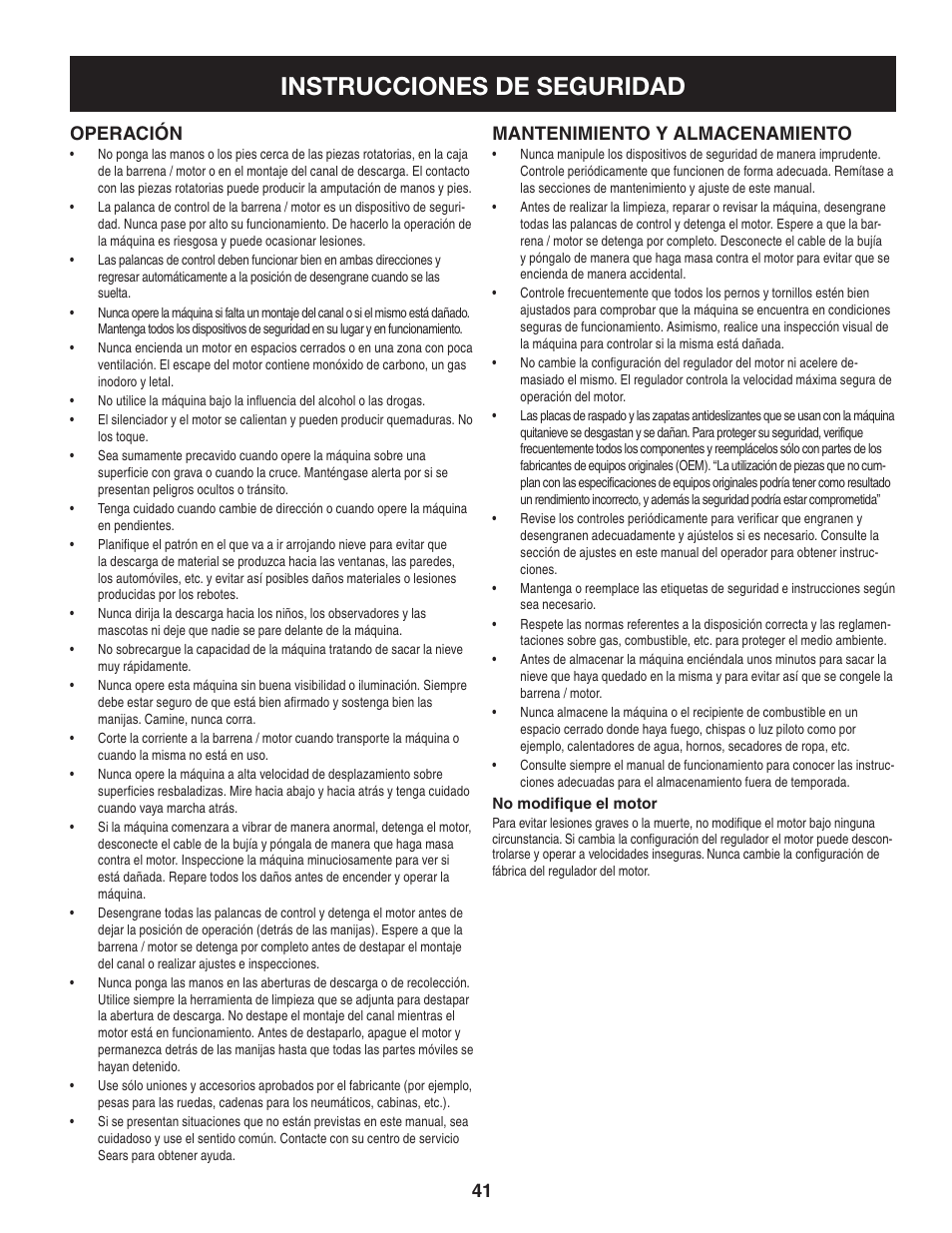 Instrucciones de seguridad | Sears 247.88355 User Manual | Page 41 / 64