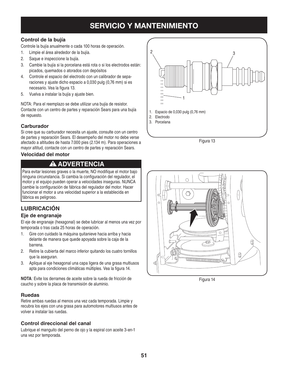 Servicio y mantenimiento, Advertencia | Sears 247.88355 User Manual | Page 51 / 64