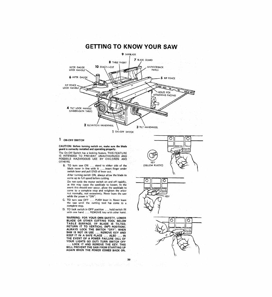 Getting to know your saw | Sears 113.298141 User Manual | Page 20 / 44