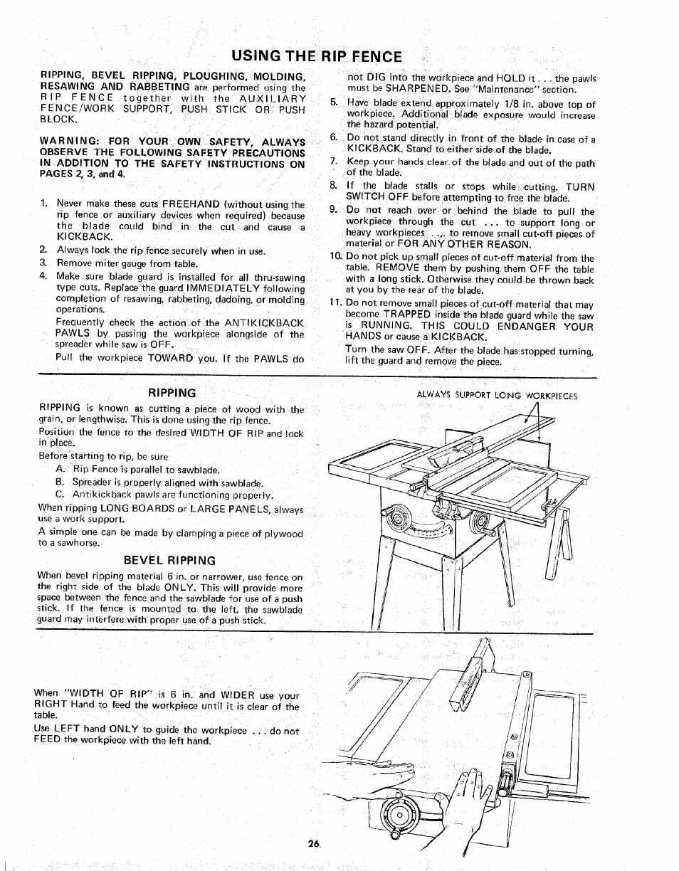 Using the rip fence | Sears 113.298141 User Manual | Page 26 / 44
