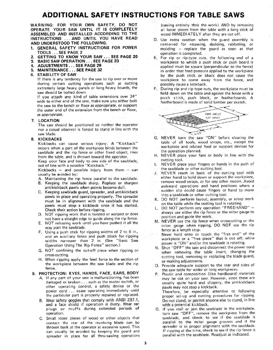 Additional safety instructions for table saws | Sears 113.298141 User Manual | Page 3 / 44
