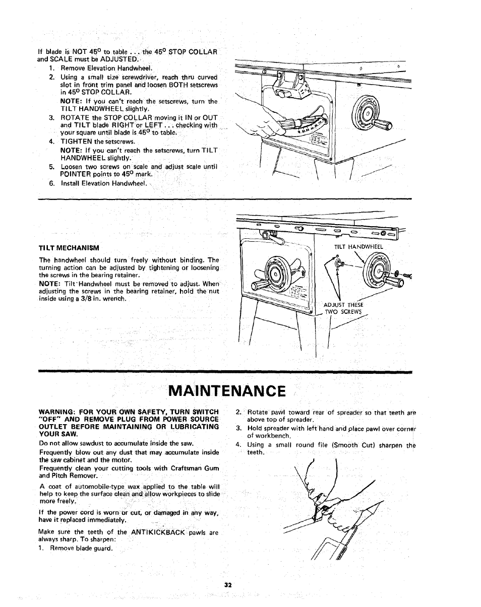 Maintenance | Sears 113.298141 User Manual | Page 32 / 44