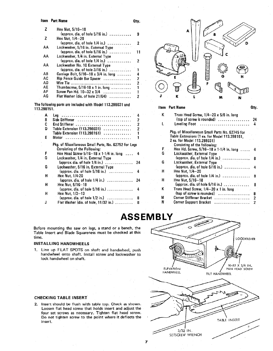 Assembly | Sears 113.298141 User Manual | Page 7 / 44