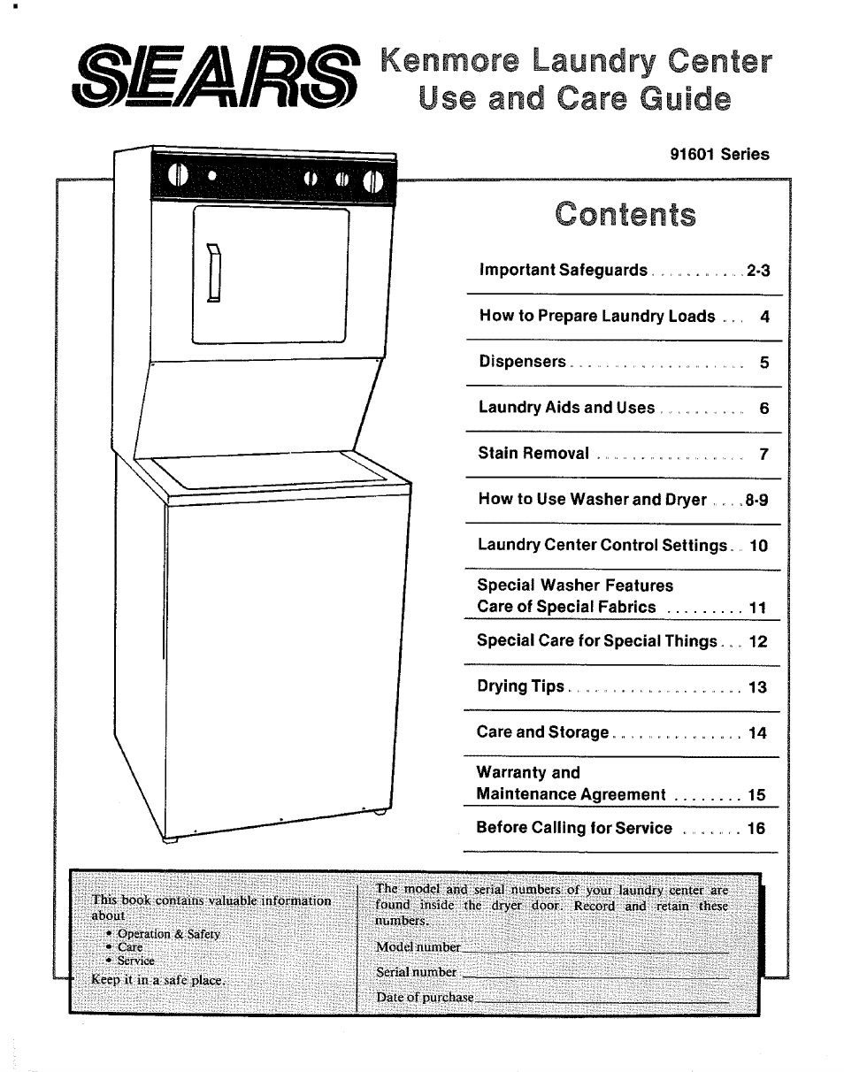 Sears KENMORE 91601 User Manual | 16 pages