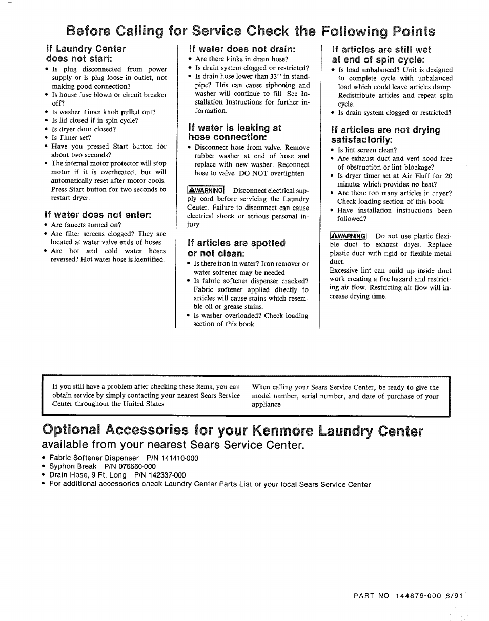 Available from your nearest sears service center | Sears KENMORE 91601 User Manual | Page 16 / 16