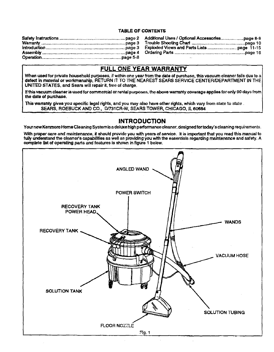 Full one year warranty | Sears 175.867029 User Manual | Page 3 / 16