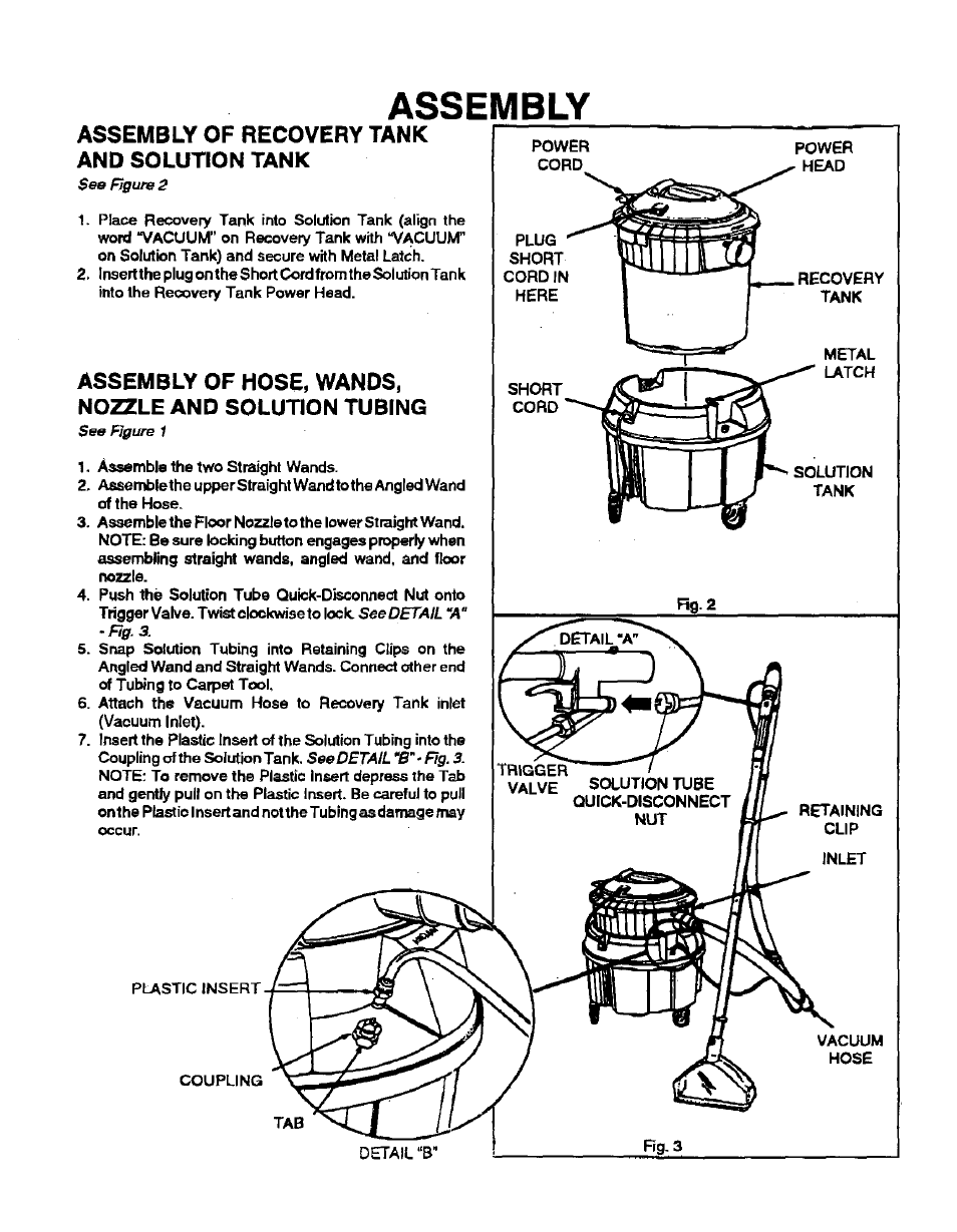 Assembly of recovery tank and solution tank, Assembly | Sears 175.867029 User Manual | Page 4 / 16