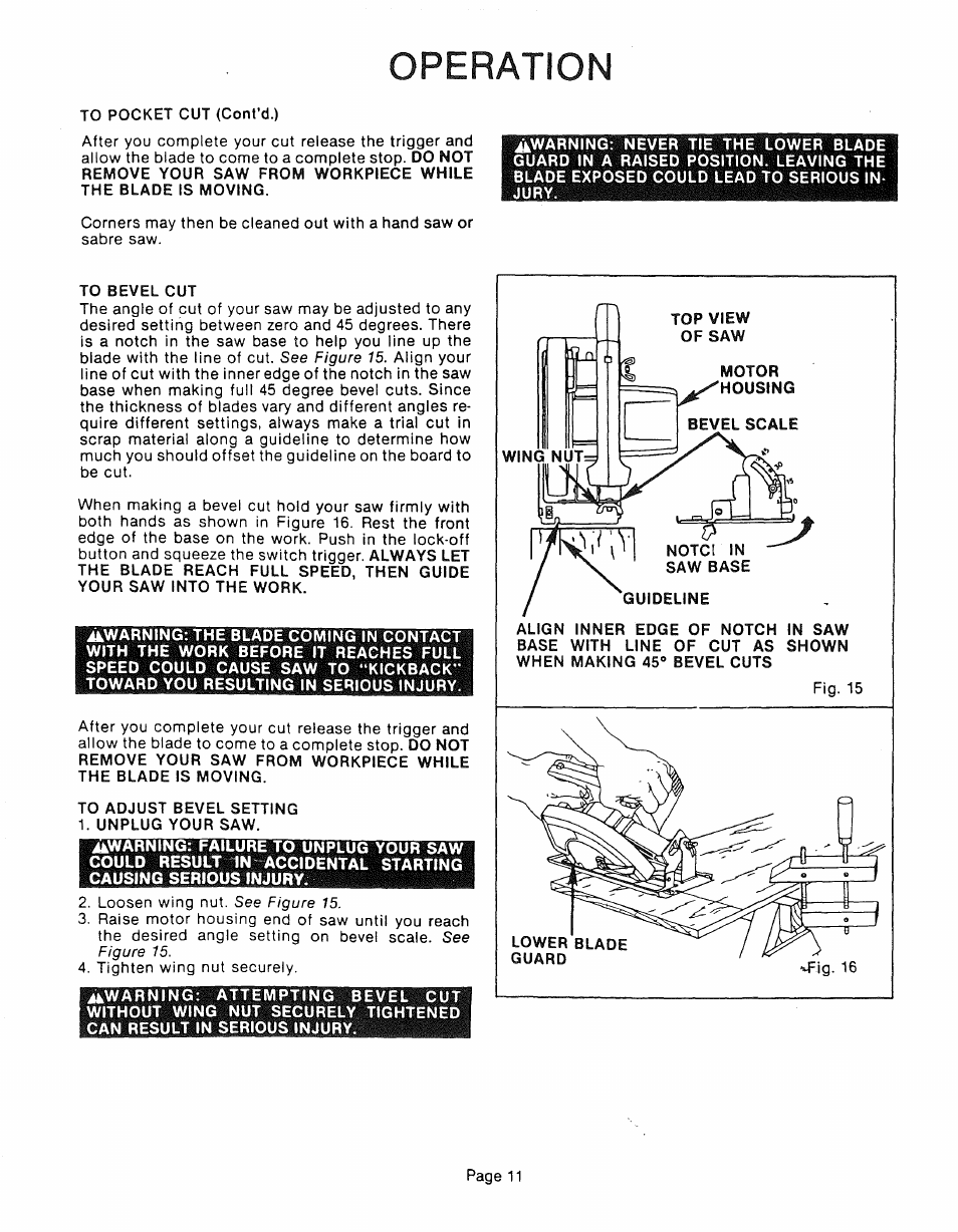 Operation | Sears 315.10924 User Manual | Page 11 / 16
