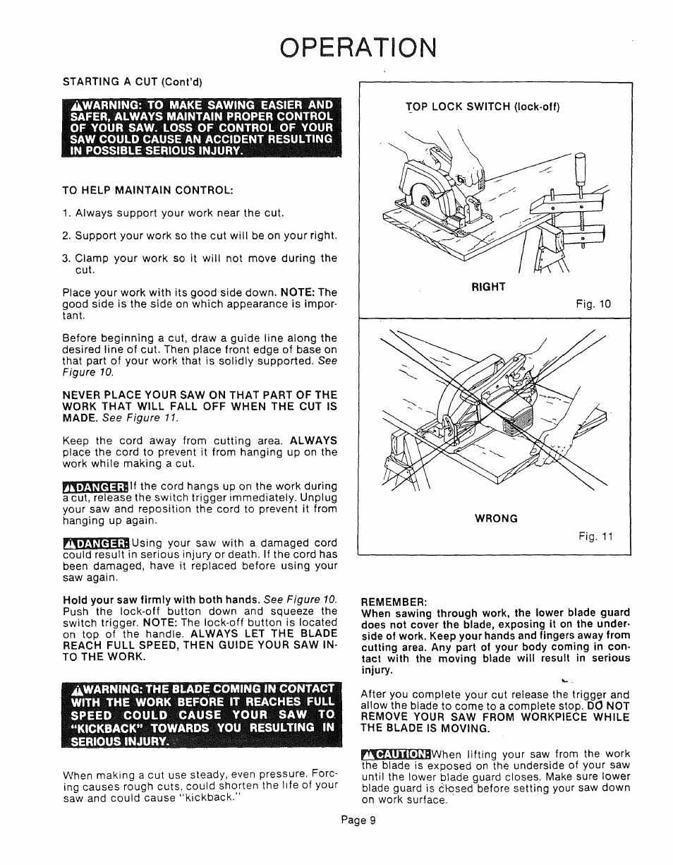 Operation | Sears 315.10924 User Manual | Page 9 / 16