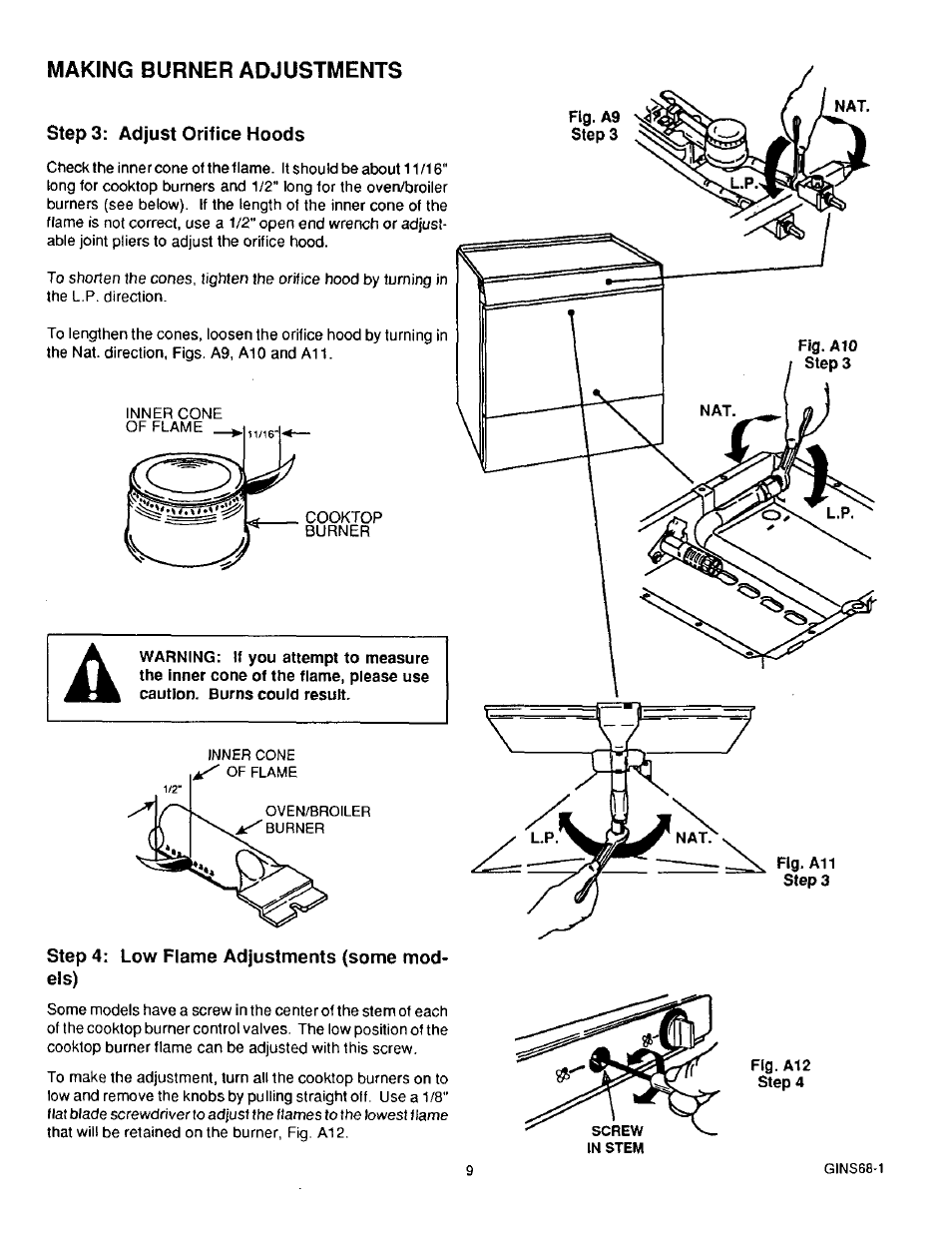Making burner adjustments | Sears 36519 User Manual | Page 10 / 39