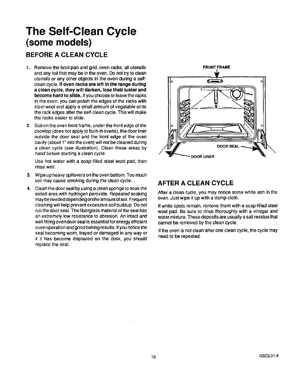 The self-clean cycle, Before a clean cycle, After a clean cycle | The self-clean cycle (some models) | Sears 36519 User Manual | Page 20 / 39