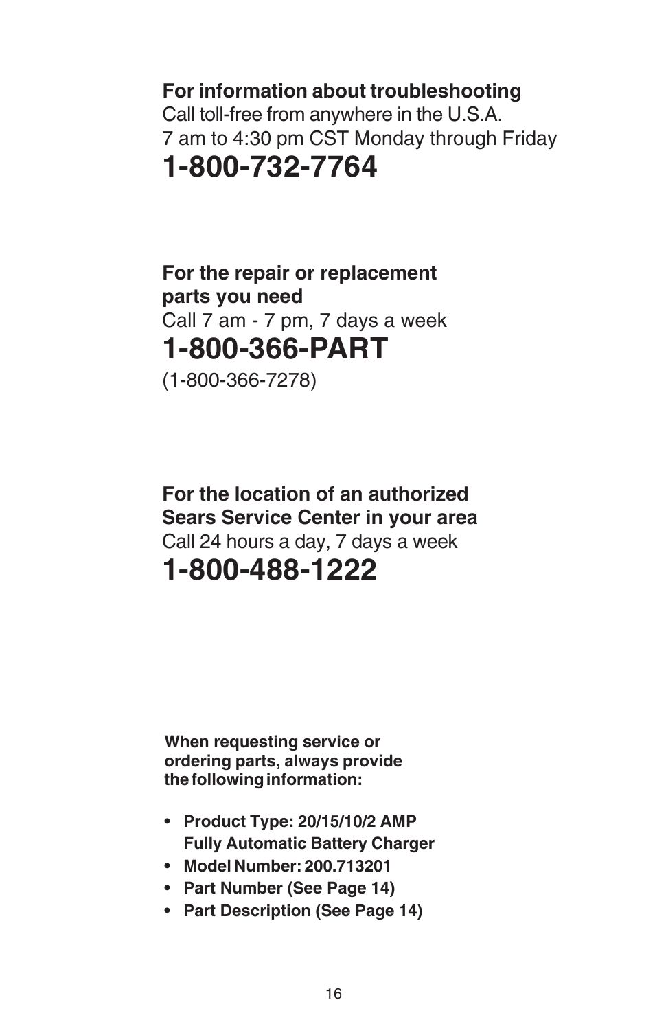 Sears 200.713201 User Manual | Page 16 / 16
