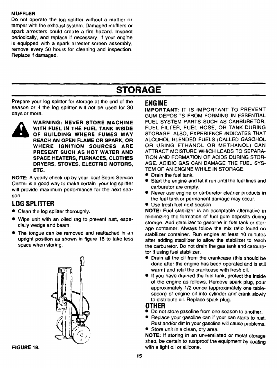 Storage, Log spliher, Engine | Other, Engine ,14 | Sears 247.34625 User Manual | Page 15 / 28