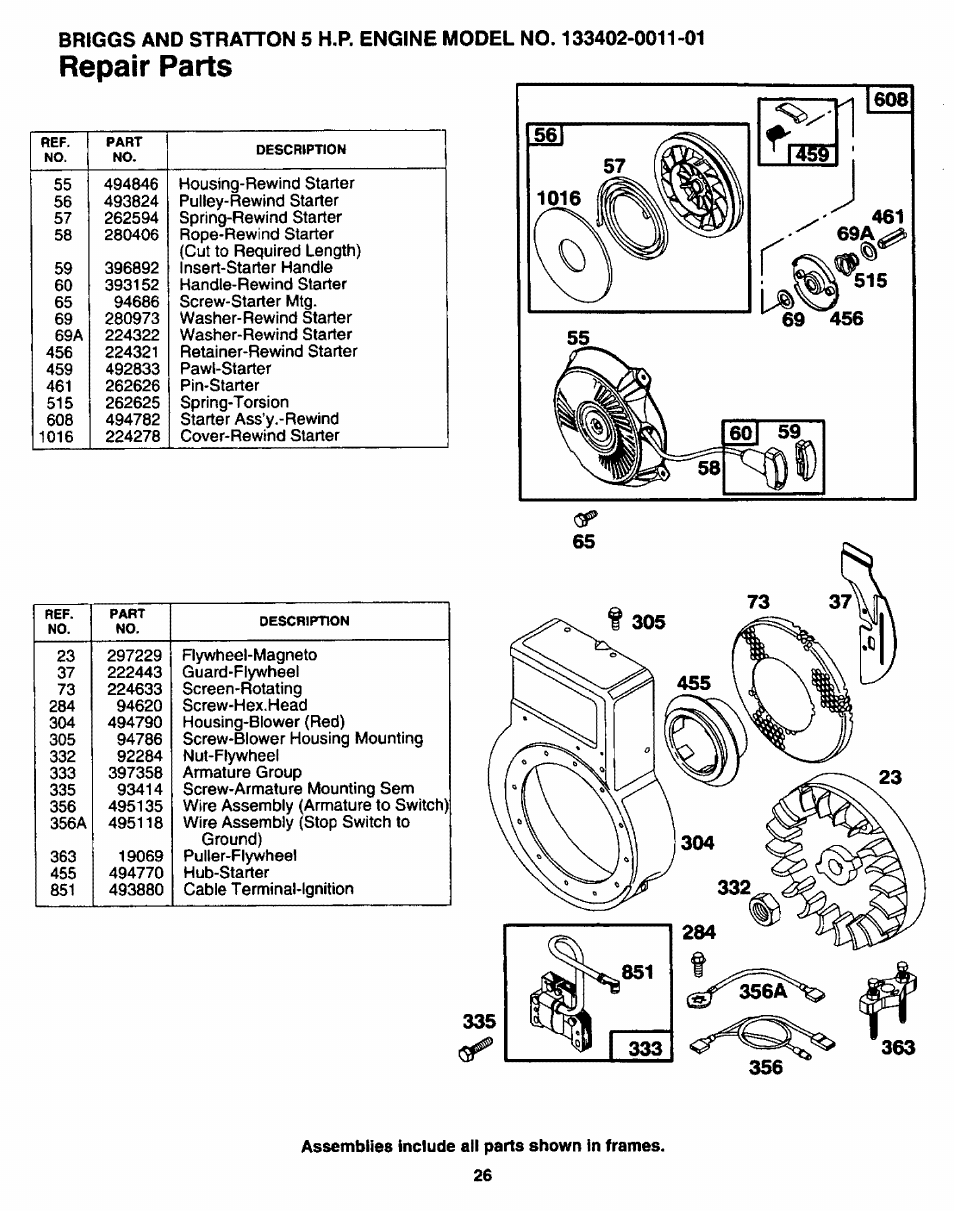 Repair parts | Sears 247.34625 User Manual | Page 26 / 28
