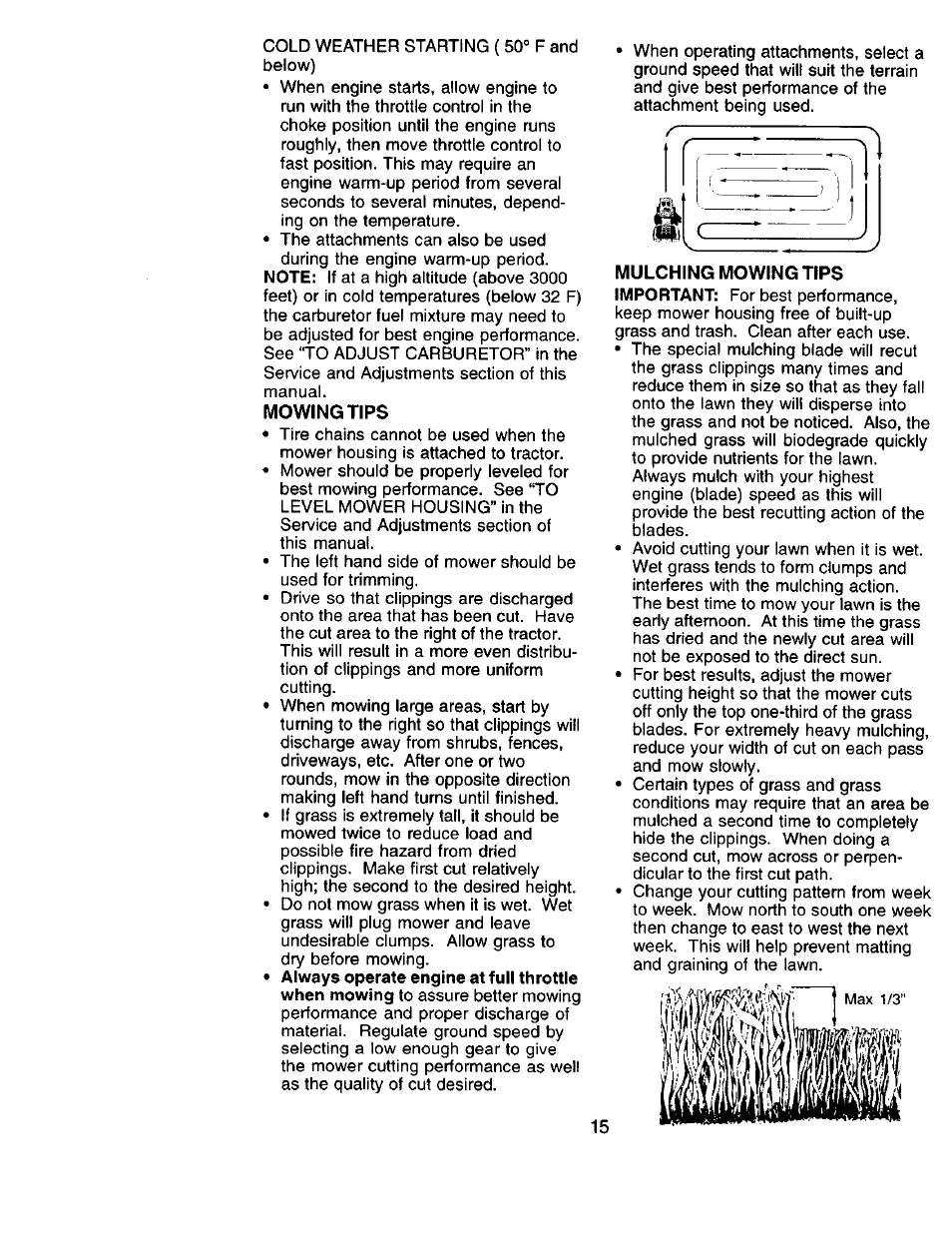 Mowing tips | Sears 917.271051 User Manual | Page 15 / 60