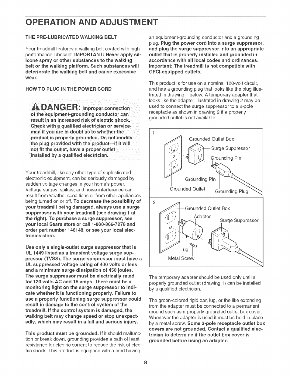 Operation and adjustment, Adanger | Sears 831.29506 User Manual | Page 8 / 30