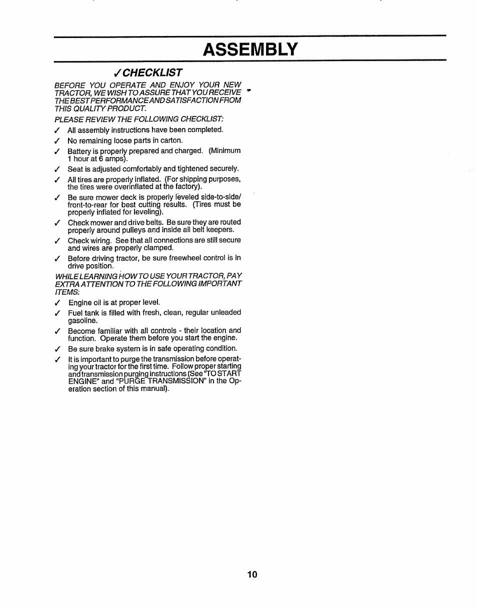 Assembly, Checklist | Sears 917.25156 User Manual | Page 10 / 60