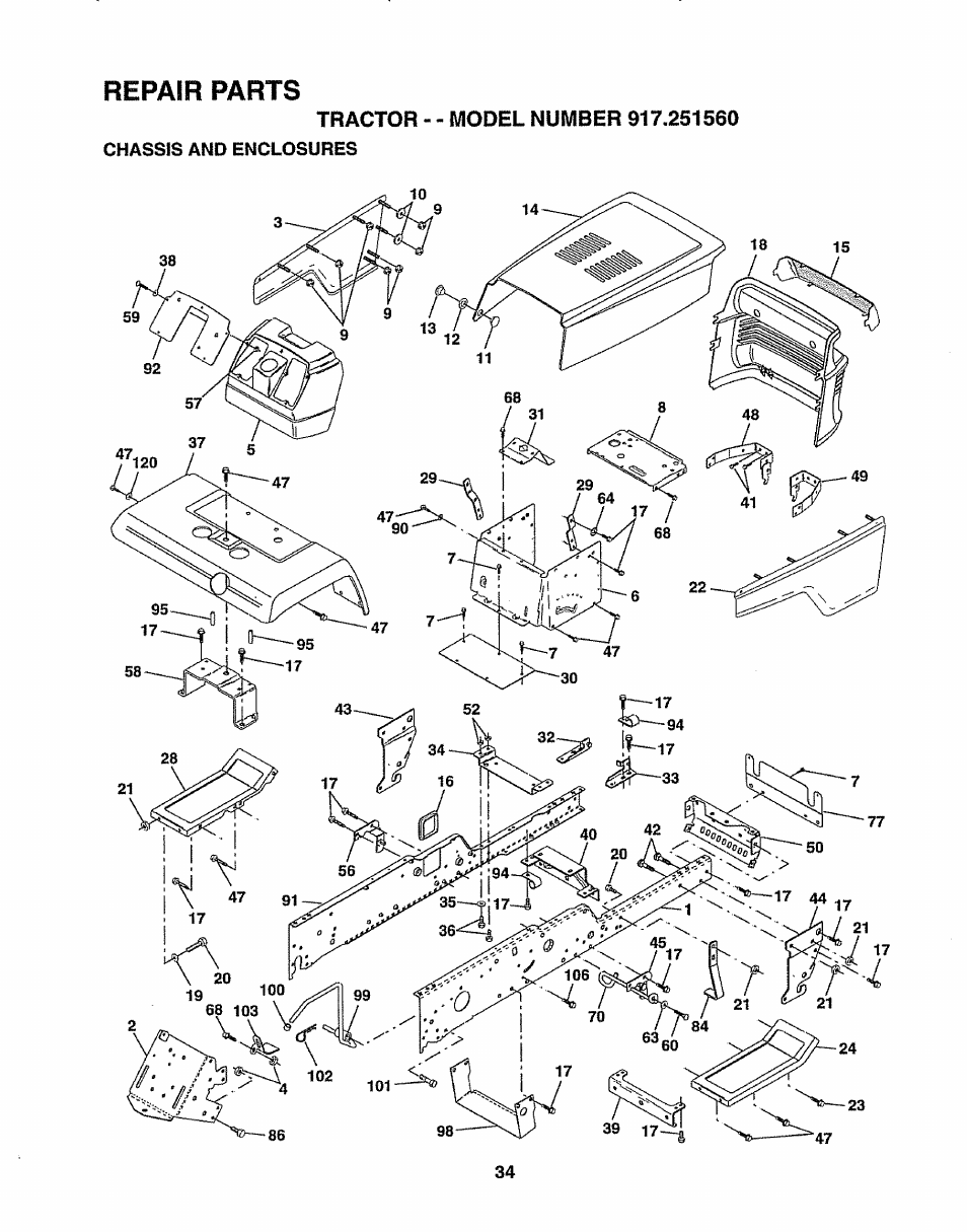 Epair parts | Sears 917.25156 User Manual | Page 34 / 60