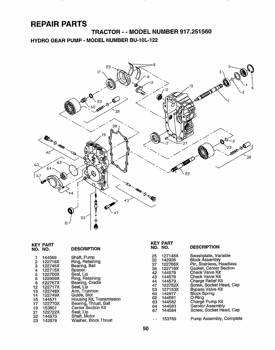 Description, Repair parts | Sears 917.25156 User Manual | Page 50 / 60