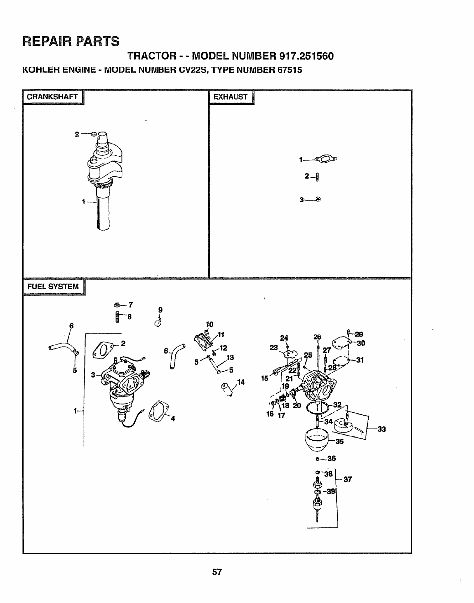 Repair parts | Sears 917.25156 User Manual | Page 57 / 60