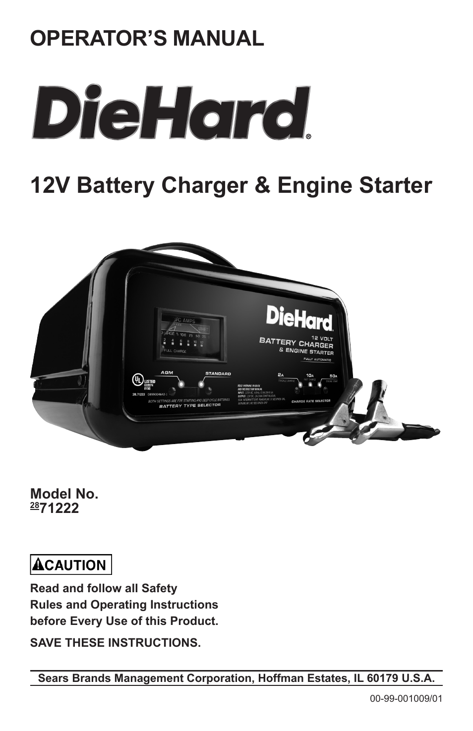 Sears 12V Battery Charger & Engine Starter 2871222 User Manual | 13 pages