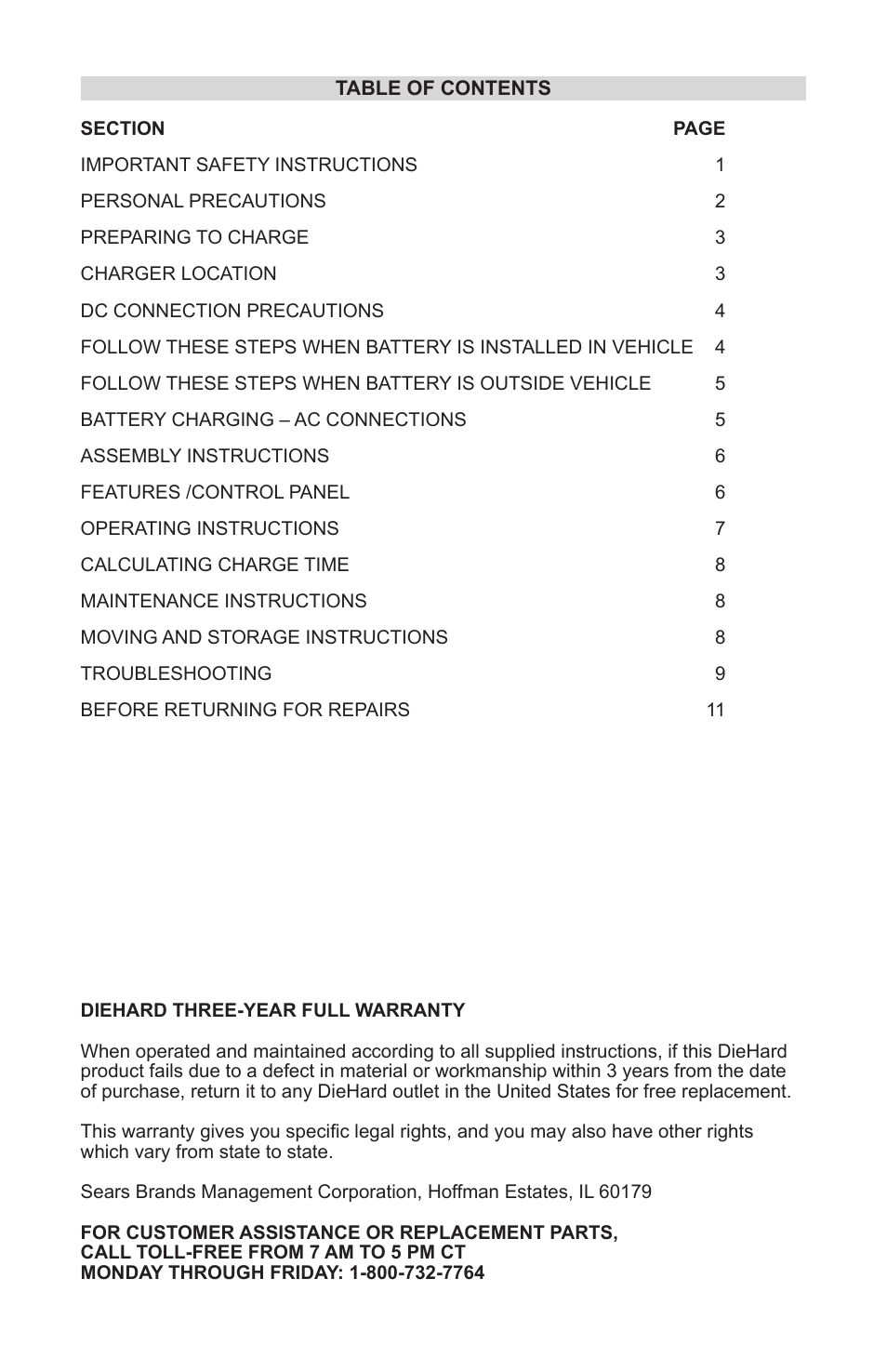 Sears 12V Battery Charger & Engine Starter 2871222 User Manual | Page 2 / 13