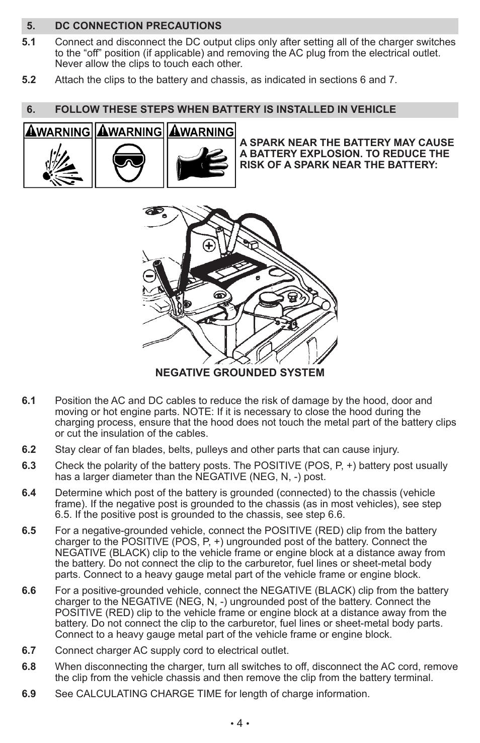 Sears 12V Battery Charger & Engine Starter 2871222 User Manual | Page 6 / 13