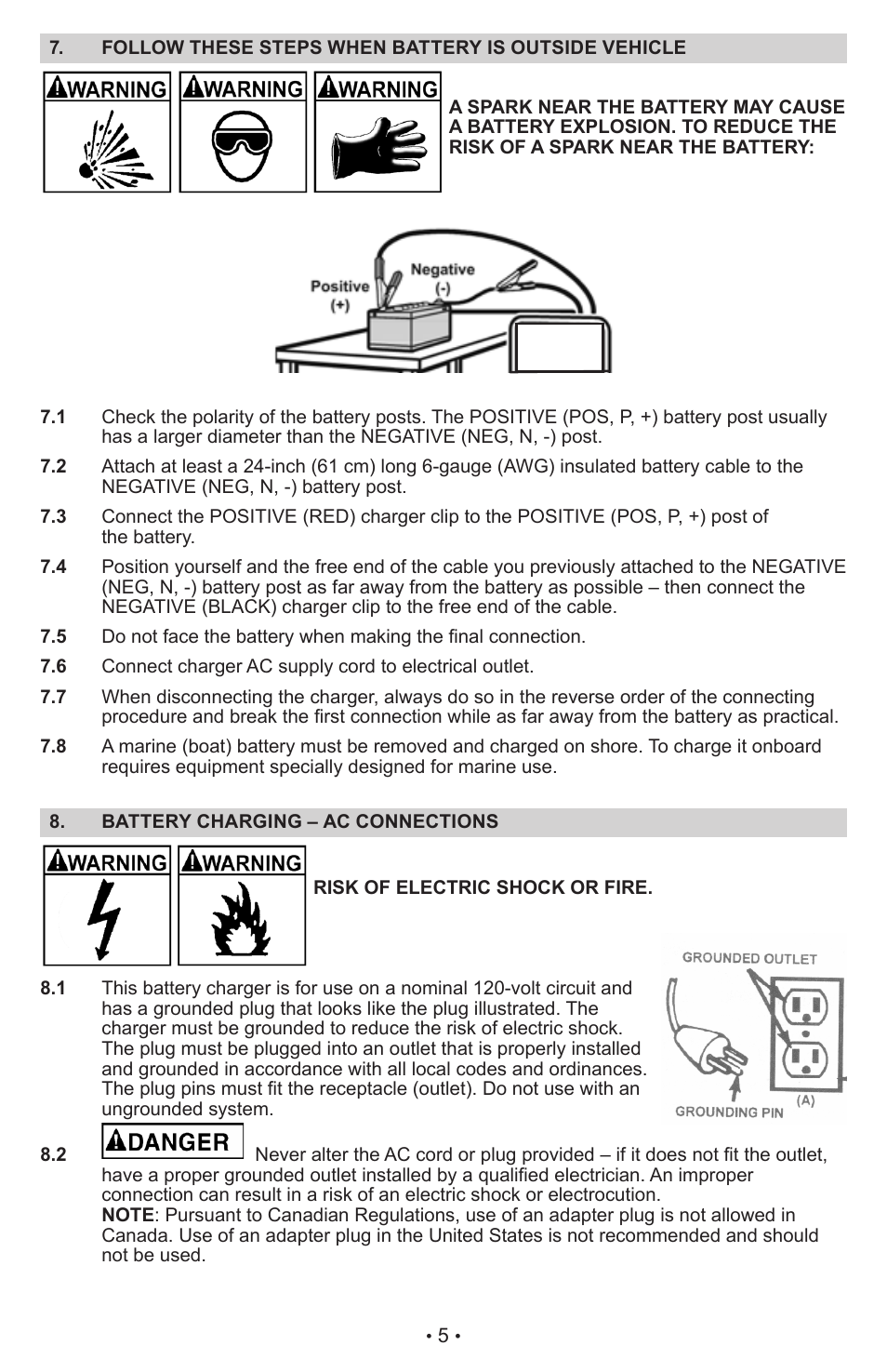 Sears 12V Battery Charger & Engine Starter 2871222 User Manual | Page 7 / 13