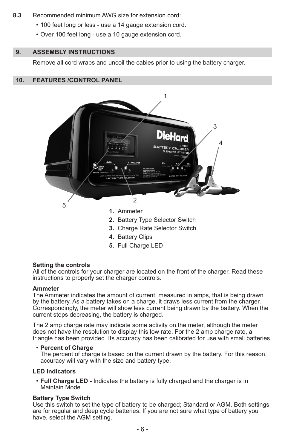 Sears 12V Battery Charger & Engine Starter 2871222 User Manual | Page 8 / 13